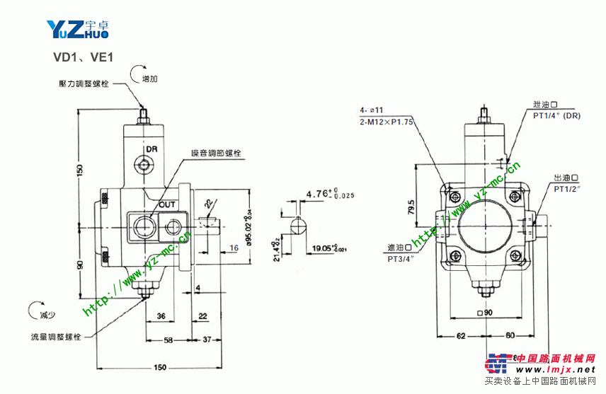 低压变量叶片泵VE1尺寸图