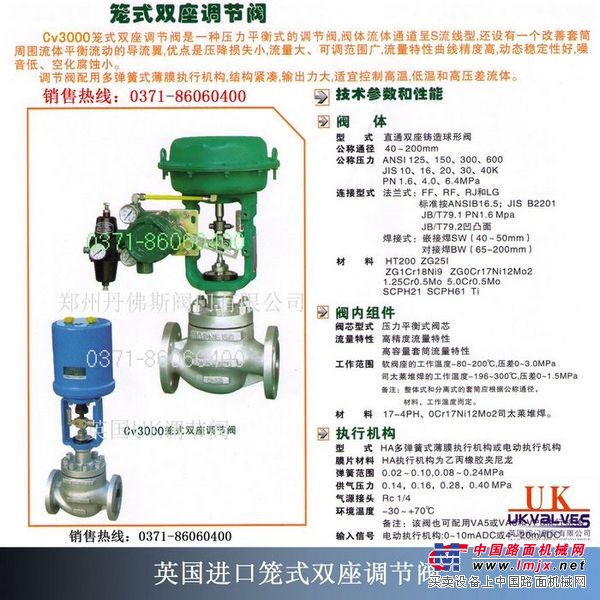 供應英國UK進口籠式雙座調節閥