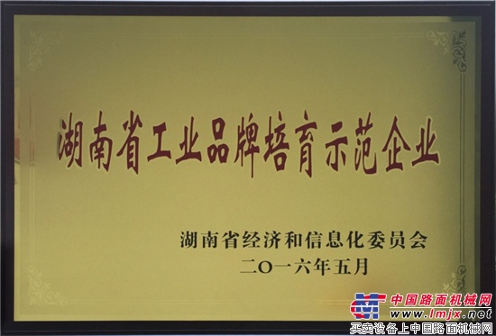 中联重科荣获湖南省工业品牌培育示范企业