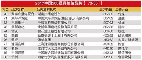 品牌价值一年增长百亿 中联重科荣登中国500最具价值品牌榜