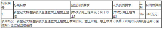 新世纪大桥连接线及互通立交工程施工监理招标公告