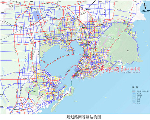 山东：青岛中心城区道路网规划：六横九纵 环湾放射